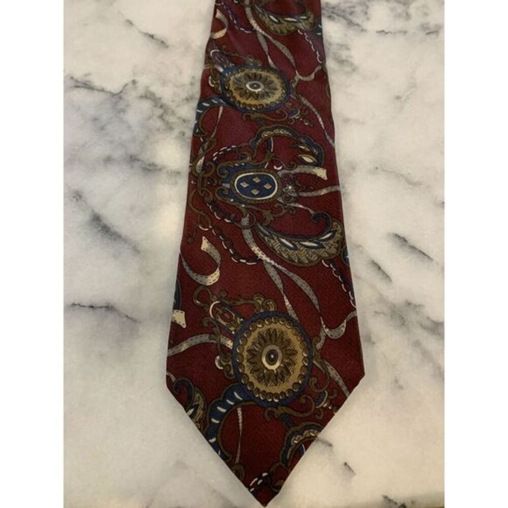 Bill Blass Geometric Brocade Burgundy Maroon Tie
